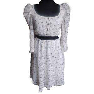Poema Women's Size Medium White Lace Midi Dress with Black Bows - Vintage